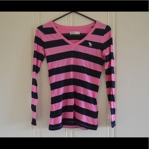 Abercrombie Pink and Navy Striped Long Sleeve